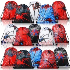 24 Pcs Spider Web Drawstring Bags Birthday Party Decoration Goodie Bag Backpa...