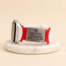 Medical Alert ID Tag for Watch Band, Engraved Apple Watch Safety Name Plate