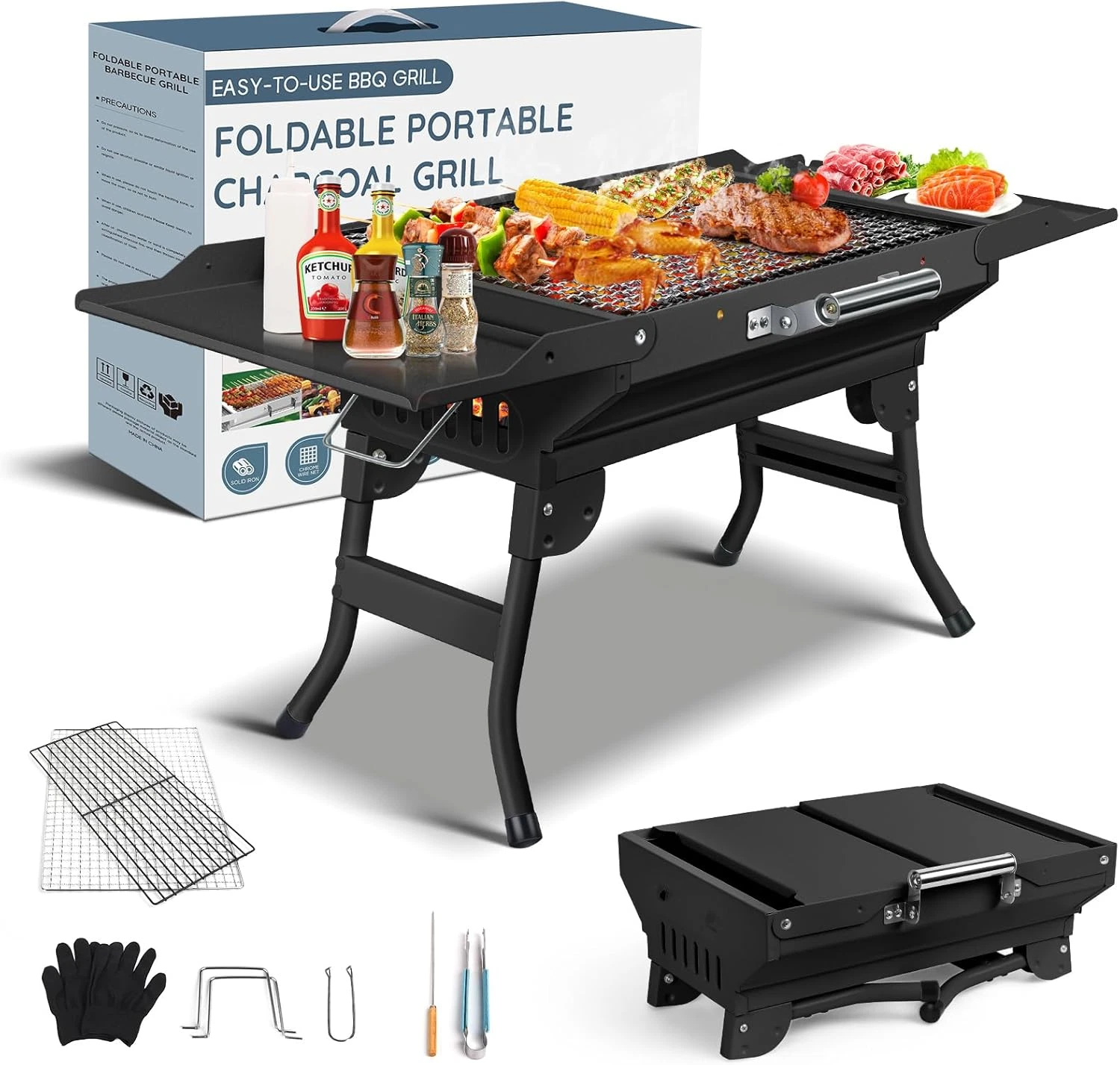 Portable Charcoal Grill Foldable Grills BBQ Grill Charcoal Small Grill for Trave