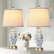 Chinoiserie Ceramic Table Lamps Set of 2 for Living Room Bedroom Bedside, Tra...