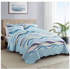 California King Quilt 120x120 - Beach Quilt 3 Pieces, Coastal Quilt Ocean Blue