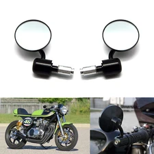 Black Motorcycle Handle Bar End Mirrors Round 7/8" For Cafe Racer Bobber Cruiser