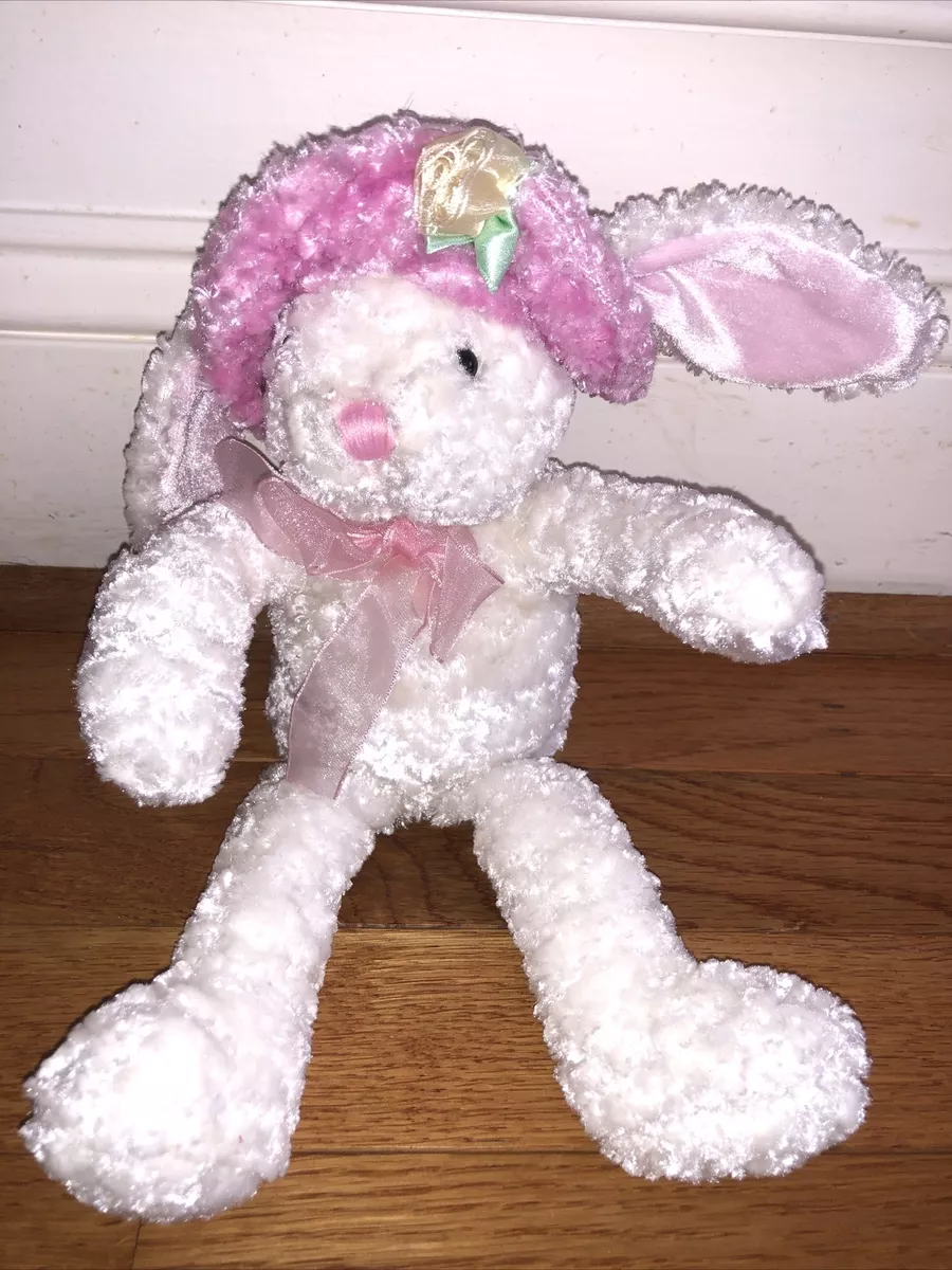 Dan Dee Easter Plush Squeeze Talk Very Soft Bunny Ivory Pink Stuffed Animal  14”