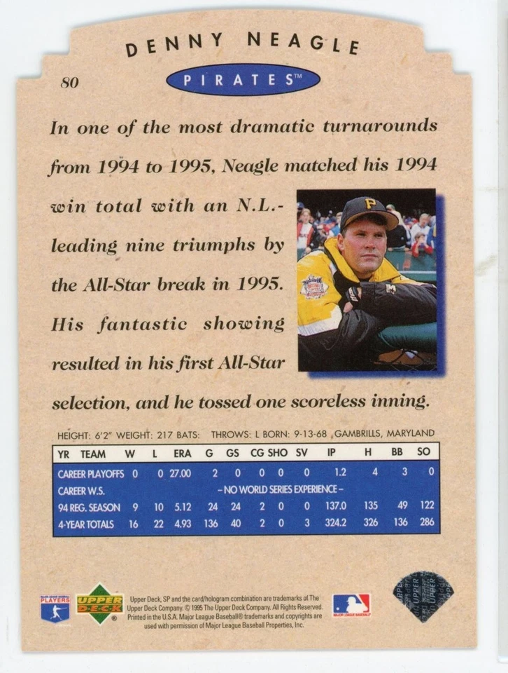 1995 SP Championship Series Die-Cut Denny Neagle #80 - Image 2 of 2