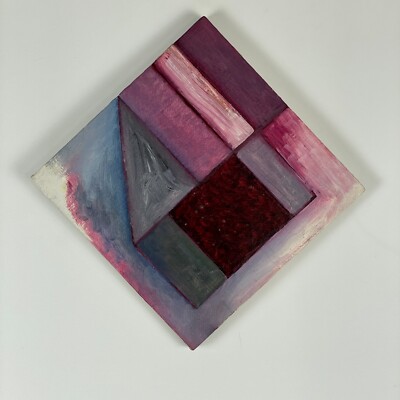 Clark Murray 1980 O/C Painting Abstract Architectural Linear Form In Purple Tone