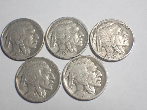 FIVE  BUFFALO NICKELS  1935, 1936, 2 1937, ONE NOT READABLE