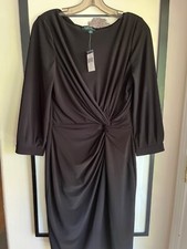 Lauren Ralph Lauren sz 8 NWT black knit dress knee length gathered and draped
