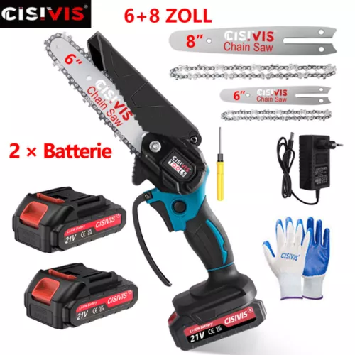 ⭐6+8 Zoll Akku Kettensäge Mini Elektro Kettensägen Handkettensäge Mit 2 Akku 21V