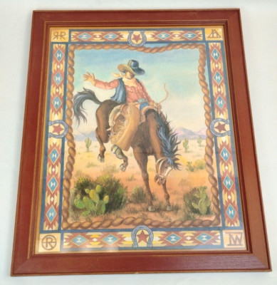Joan Cole Bucking Bronco Home Interiors Southwestern Framed Print Cowboy 18x23''