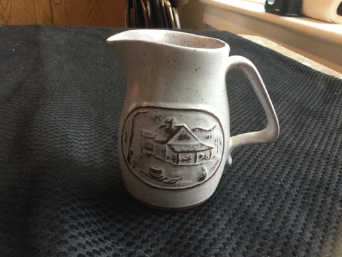 Onion River Pottery Vintage Stoneware White Speckled 4" SYRUP PITCHER or CREAMER