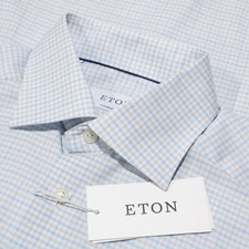 Eton NWT Dress Shirt Size 38 15 Contemporary Fit in Blue and Light Gray Check