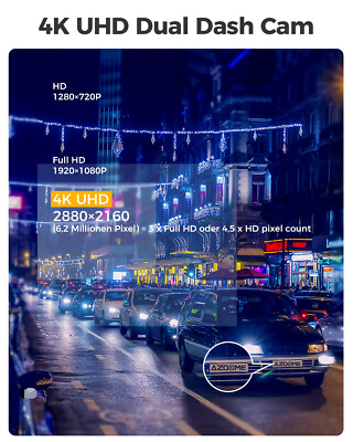 AZDOME 4K Dashcam Mit WIFI6 & GPS – 170° Blickwinkel, ADAS, Nachtsicht Und 24h Parkmodus Fürs Auto