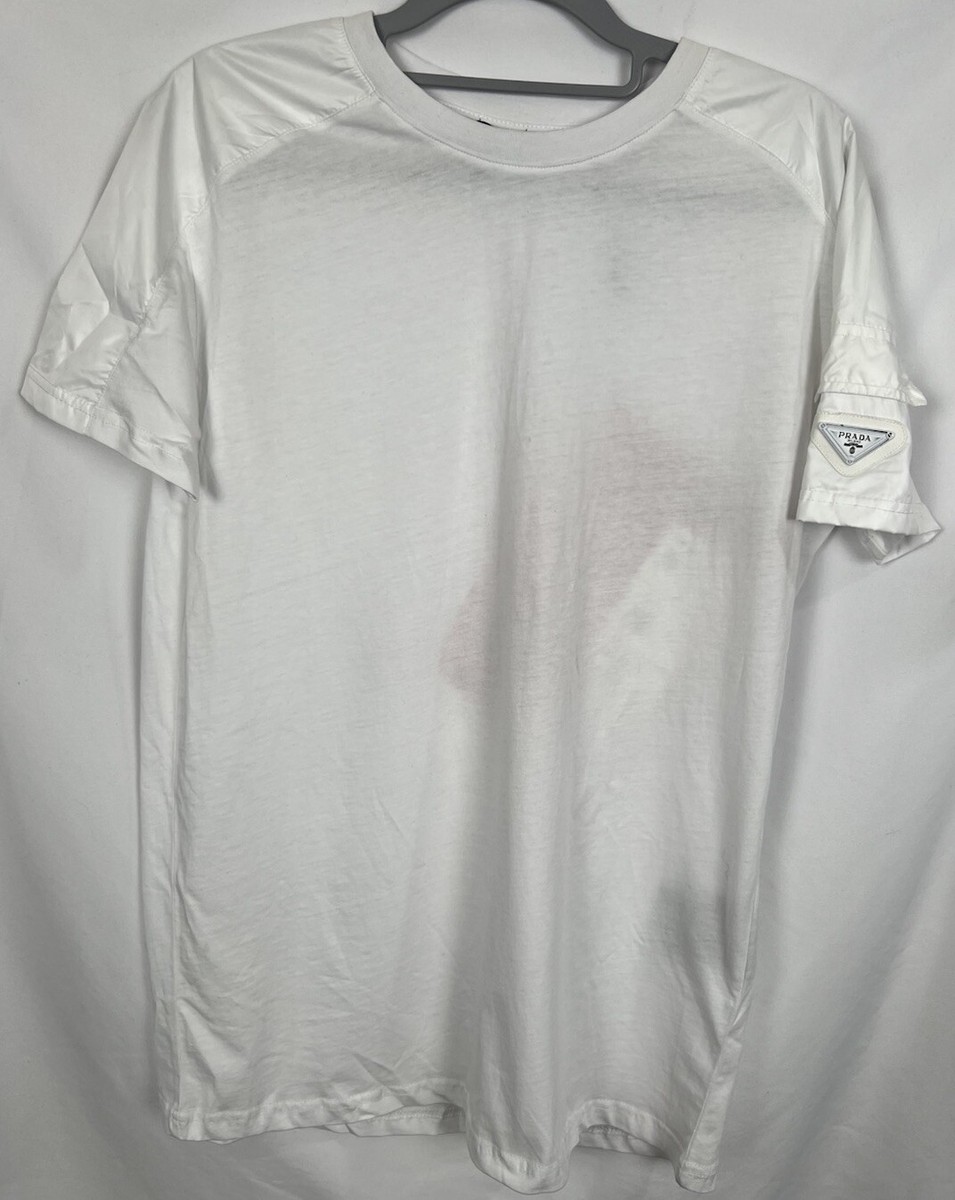 PRADA MILANO ARM LOGO WHITE NYLON SHOULDER T SHIRT SMALL | eBay