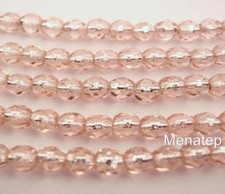50 4 mm Czech Glass Firepolished Beads: Rosaline - Silver Lined