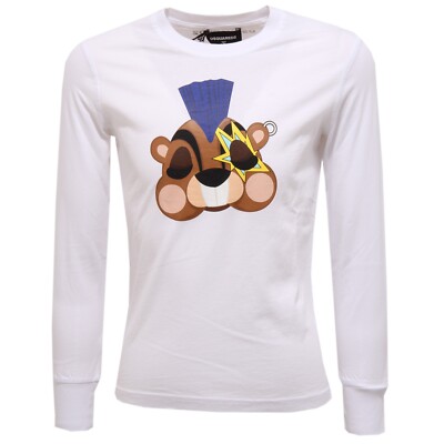 7535Y maglia bimbo boy DSQUARED2 VINTAGE cotton white t-shirt long sleeve