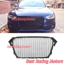 For 2013-2016 Audi A4 B8.5 RS4 Style Front Grill (Gloss Black Frame + Honeycomb)