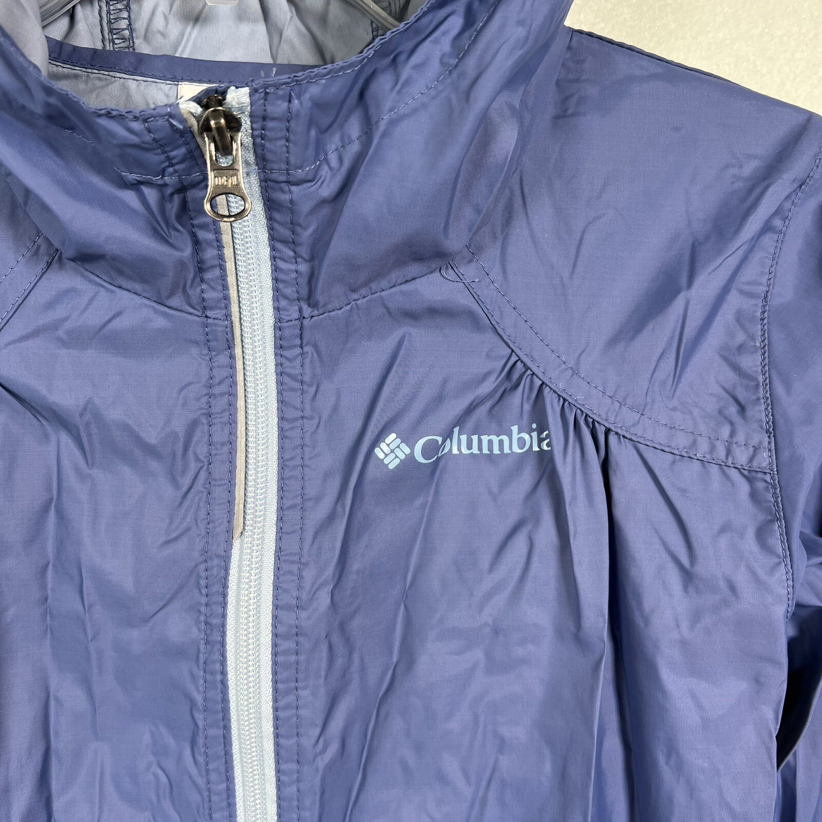 Columbia Girls Windbreaker Jacket Size Medium Purple Hooded Water Repellent B. thumbnail 2