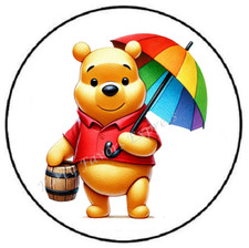 BEAR WITH RAINBOW UMBRELLA SPRING ENVELOPE SEALS LABELS STICKERS PARTY FAVORS