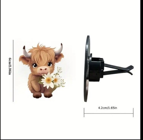2Pcs Highland Cow Car Air Freshener - Cute Acrylic Vent Clip with Floral Design - Picture 3 of 6