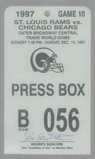12/14/97  RAMS VS BEARS  RARE PRESS BOX PASS  AUTO  EX/MT+  LES GROBSTEIN FIND