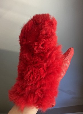 Vintage 60 s/70 s Vibrant Red Dyed Rabbit? Fur And Leather Mittens