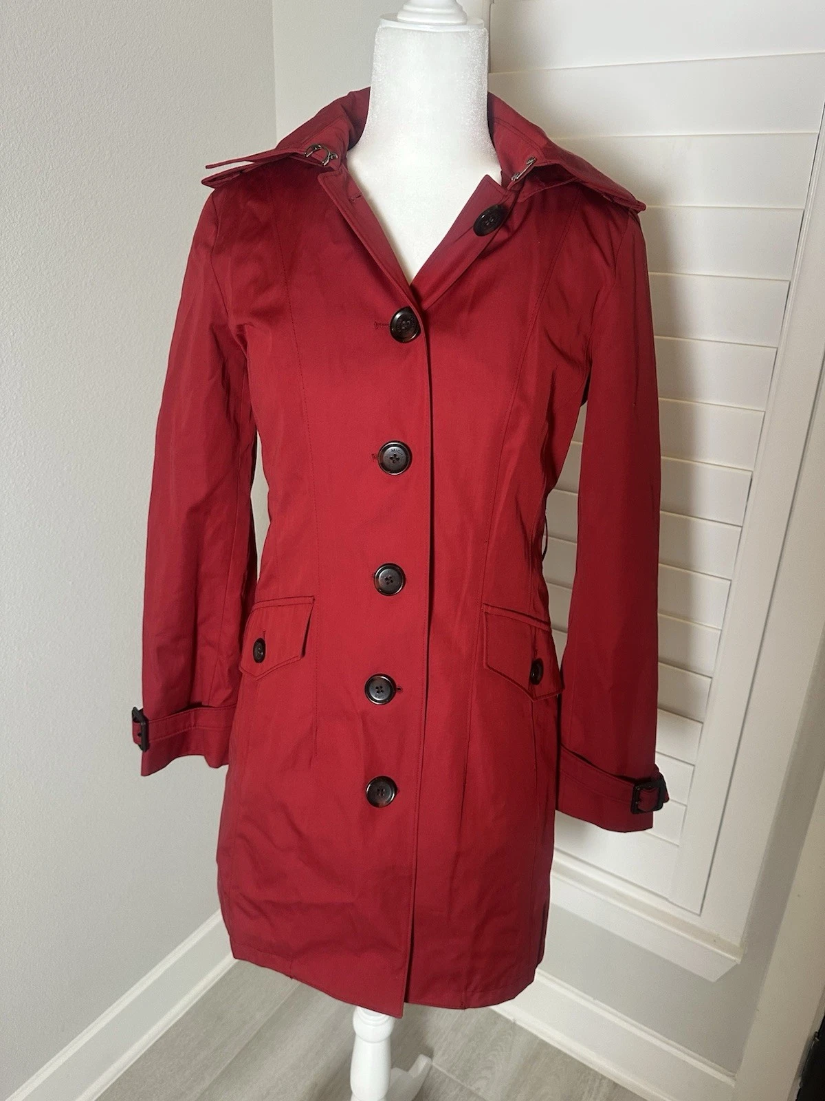 Michael Kors Cappotto Donna Rosso Trench Hoddie Giacca Cappuccio Staccabile Tg XS