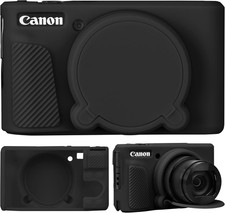 Silicone Camera Case for Canon PowerShot SX740 HS / SX730 HS w/ Lens Cover Black
