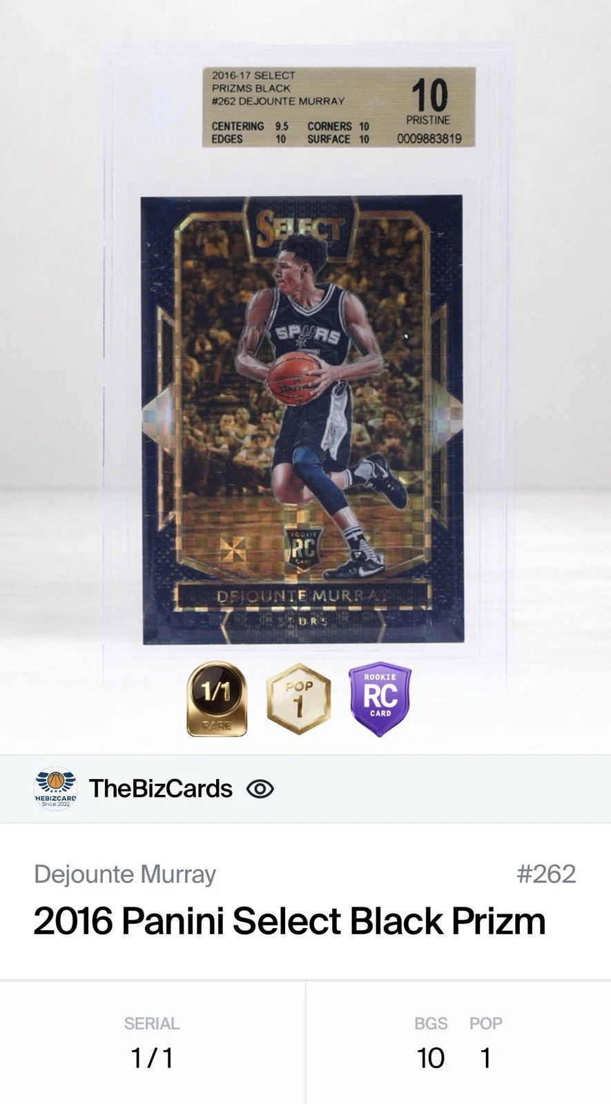 2016-17 Select Prizm Dejounte Murray #262 Black /1