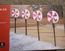 Set of 7 LED Peppermint Christmas Yard Stakes Holiday Decor 8.5" Pathway Lights