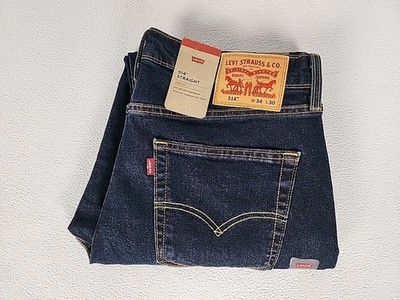 Levi's 514 Jeans 34X30 Mens Stretch Regular Fit Zip Fly Straight Denim Dark Blue