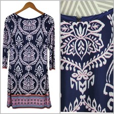 Vince Camuto Shirt Dress Size 6 Floral Party Navy Pink Stretch Professional 