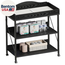 Baby Changing Table, Diaper Changing Station with Pad and Wheels, Two-Tier Open