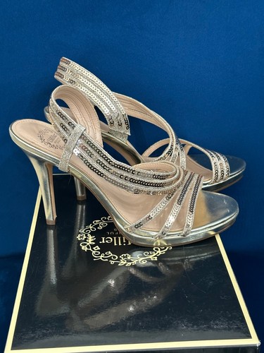 I Miller Romana Platino Oro Paillettes Glam Tacchi Slingback Stiletto Formale Taglia 7 - Foto 4 di 7