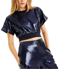 I.N.C Womens Sequin Crop Top Blouse
