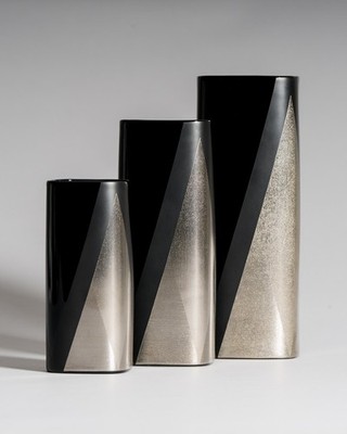 Chic Helmut Drexler for Rosenthal  Platinnebel  Vase Trio Glossy Black Porcelain