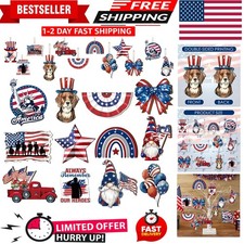 Patriotic 4th of July Ornaments for Tree Wood Both-sided Printing, 24 Pcs Mem...