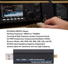 RTL SDR Receiver 100KHz To 1766MHz RTL2832U R820T2 0.5PPM TCXO Software