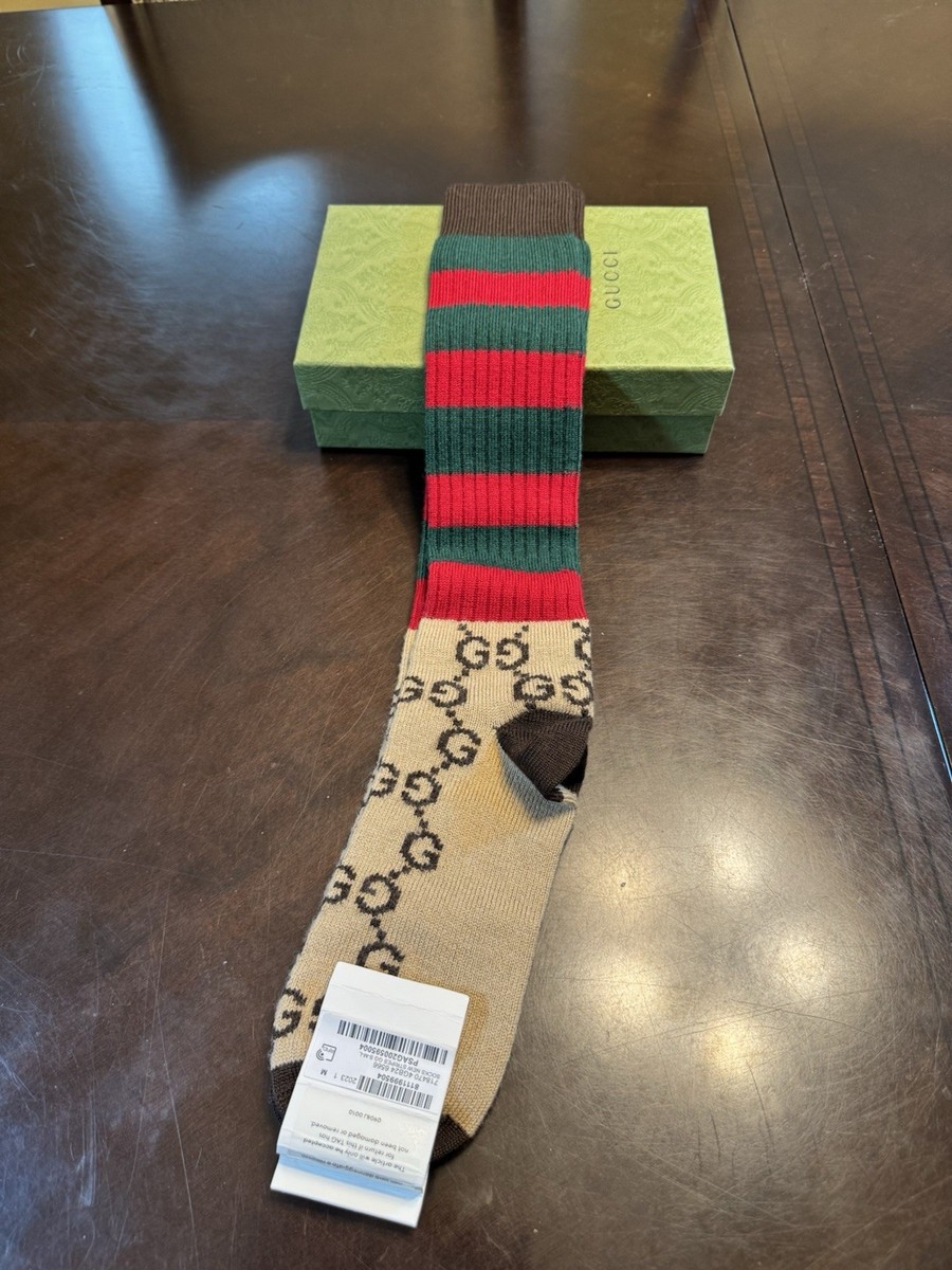 New Authentic Gucci GG Supreme Logo Green Red Socks Size M | eBay