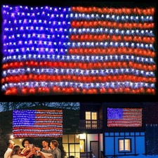 420 LED American Flag Net Lights Outdoor Waterproof Patriotic Yard Decor
