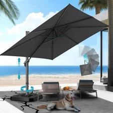10'x10' Large Patio Umbrella Outdoor Cantilever Umbrella Double Top 360°Rotation