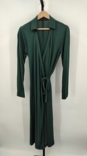 Quince Women 100% Silk Jersey Midi Wrap Dress Evergreen M