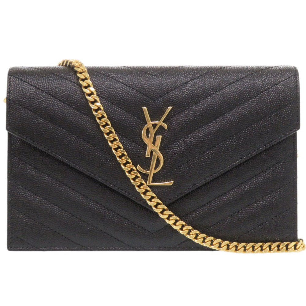 AUTHENTIC SAINT LAURENT PARIS 742920 Cassandra Envelope Chain Wallet Leather Bag
