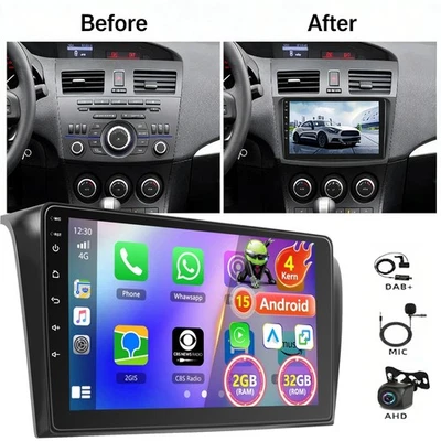 Für Mazda 3 BK 2004-2009 2+32G CarPlay Android15 Autoradio GPS Navi KAM MIC DAB+ - Bild 1 von 4