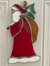 Christmas Santa with Bag of Stained Glass Suncatcher Handmade 8" x 4 1/2"