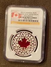 2013 CANADA $20 SILVER MAPLE LEAF IMPRESSION NGC PF 70 Ultra Cameo COLORIZED RED