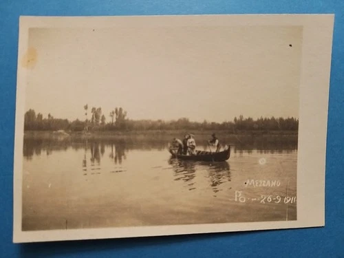 Mezzano (Parma). Antique Rare Photo Postcard (1911). By boat on the Po.