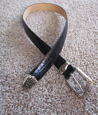Brighton Black Croc Embossed Leather Silver Buckle Belt Size M~30 USA 40373