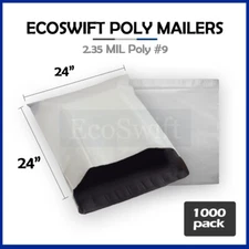 1000 24 x 24 EcoSwift White Poly Mailers Shipping Envelopes Sealing Bags 2.35MIL