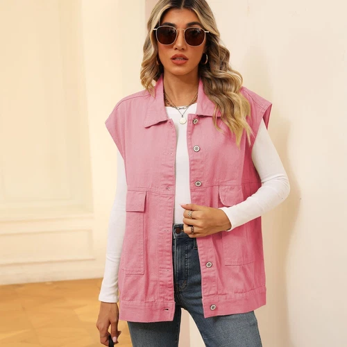 Ladies Denim Gilet Jacket Jeans Coat Sleeveless Womens Baggy Oversized Waistcoat - Picture 13 of 13