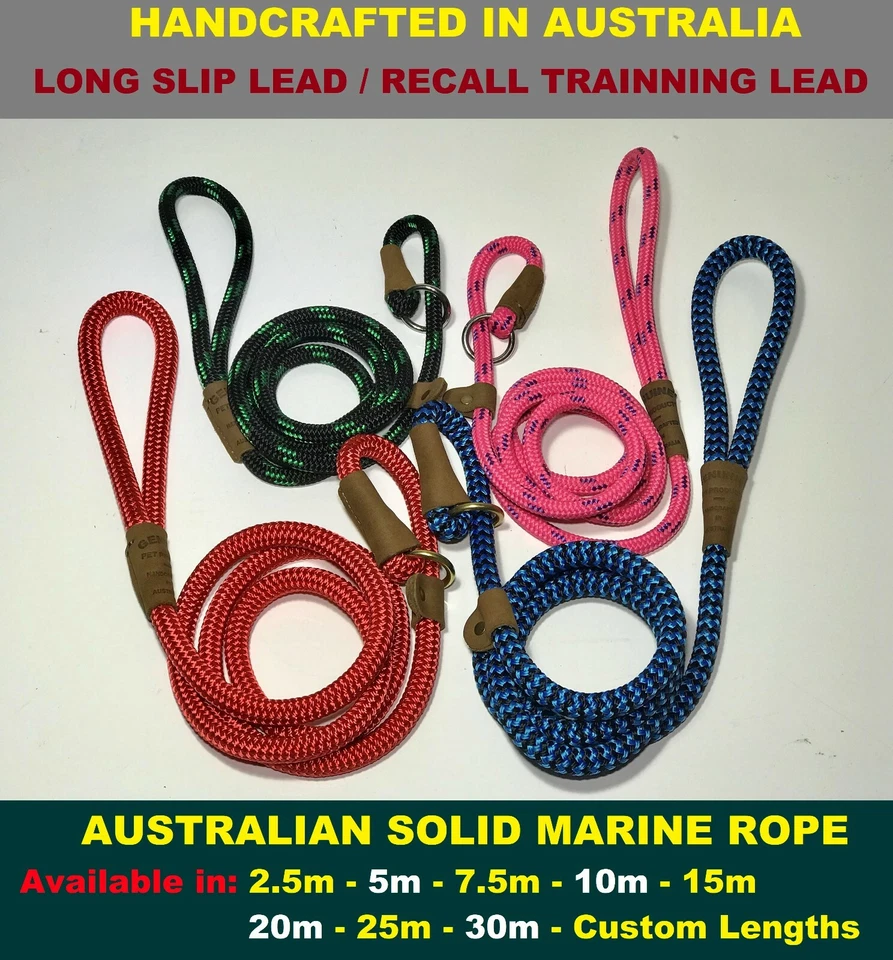 Hand-crafted RECALL Training Long Dog SLIP Lead Leash SOLID ROPE Heavy Duty - Image 4 of 4